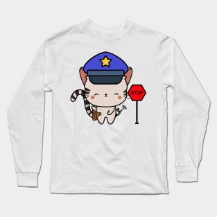 Funny Tabby Cat Policeman Long Sleeve T-Shirt